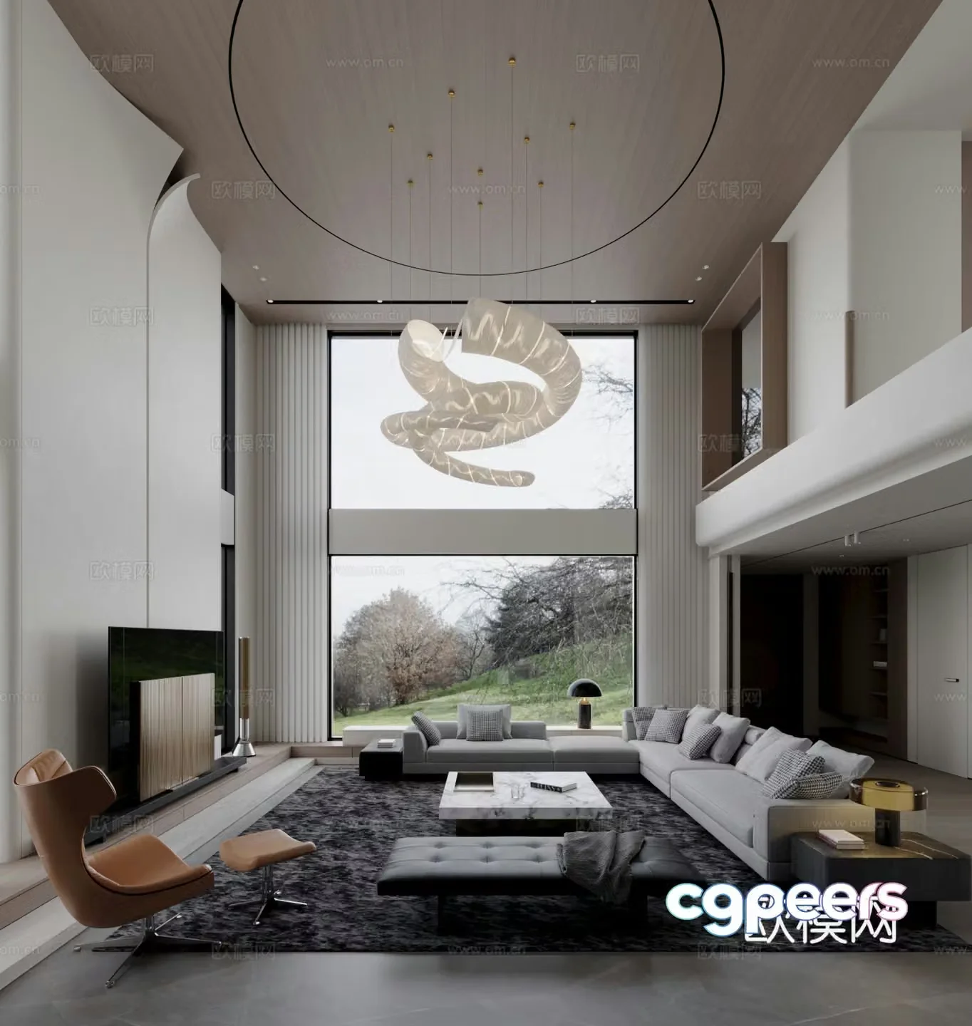 Modern living and dining room empty living room sofa combination coffee table carpet 3D model