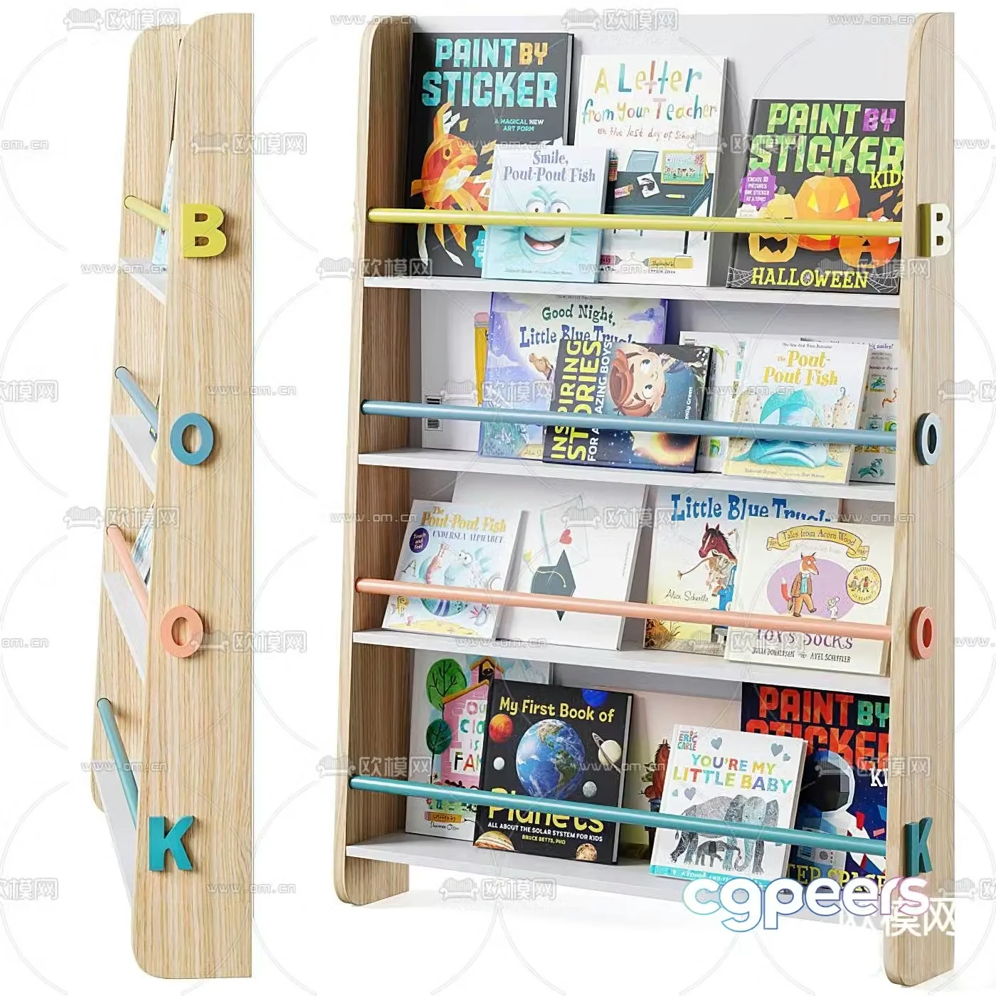 Modern children’s bookshelf 3d model