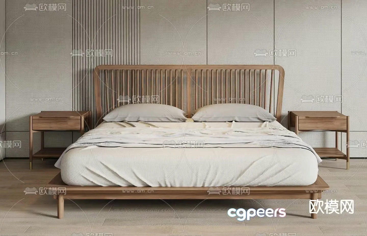 Wabi-sabi double bed 3d model