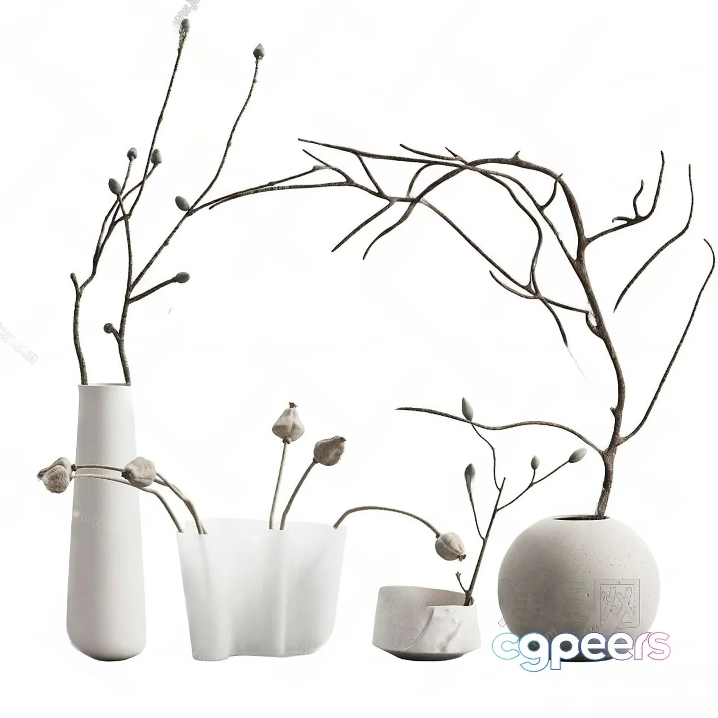 Modern White Vases 3D Model – 18904 – VRAY Render