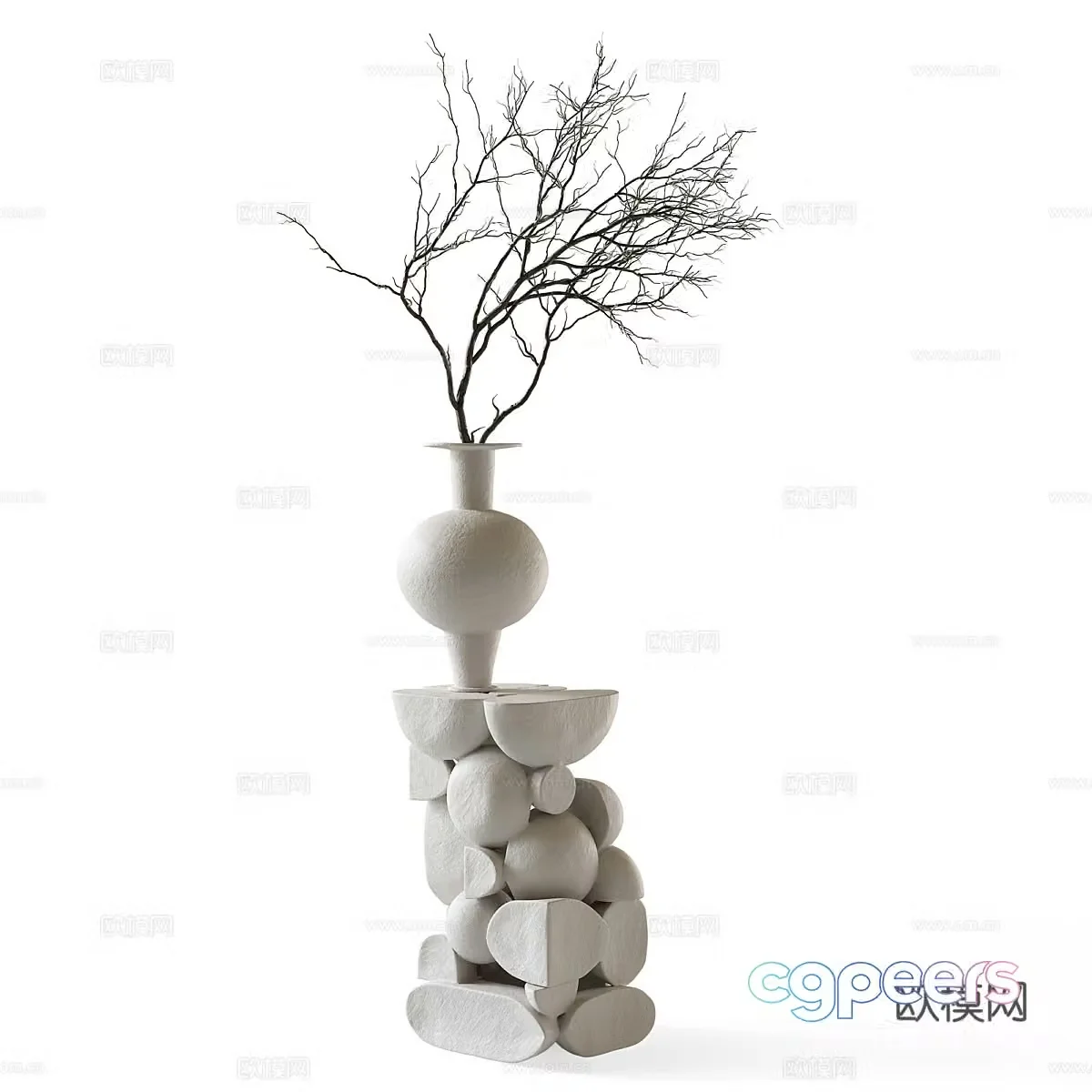 wabi-sabi vase floral arrangement flower arrangement 3d model