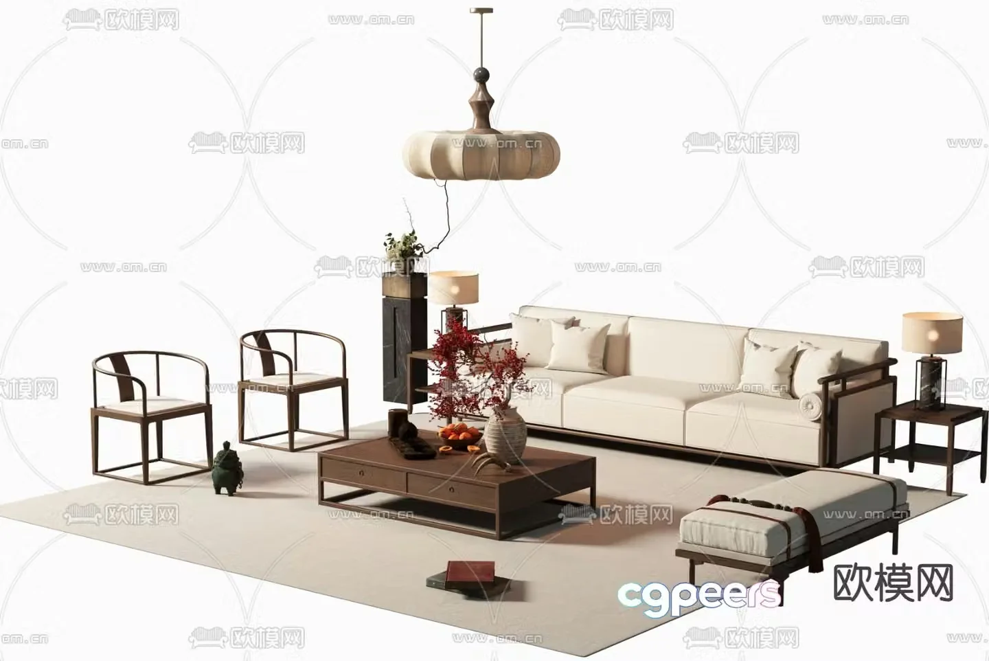 New Chinese style modular sofa 3d model