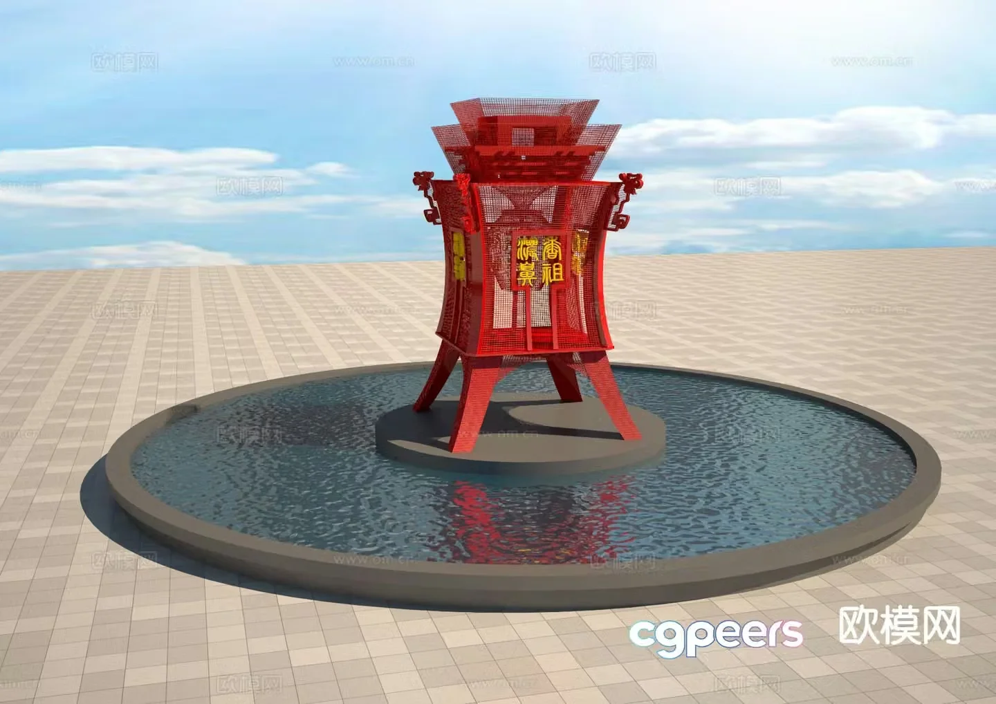 Chinese ancient wine bottle landscape sculpture 3D model