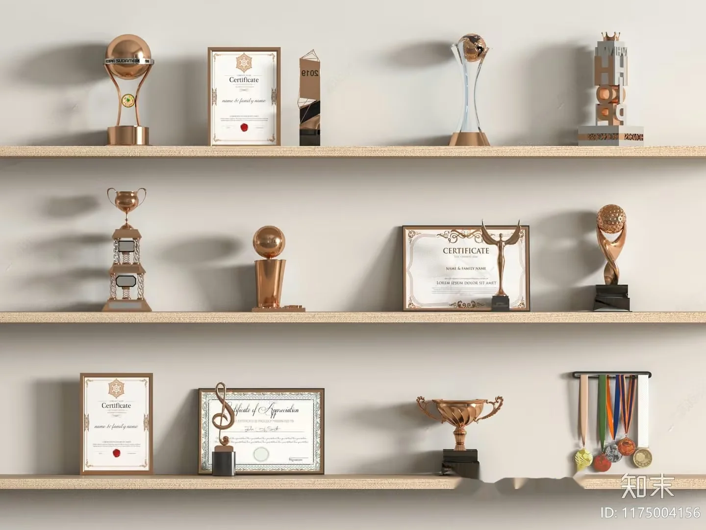 Shelves With Trophies And Certificates 3D Model – 14614 – VRAY Render