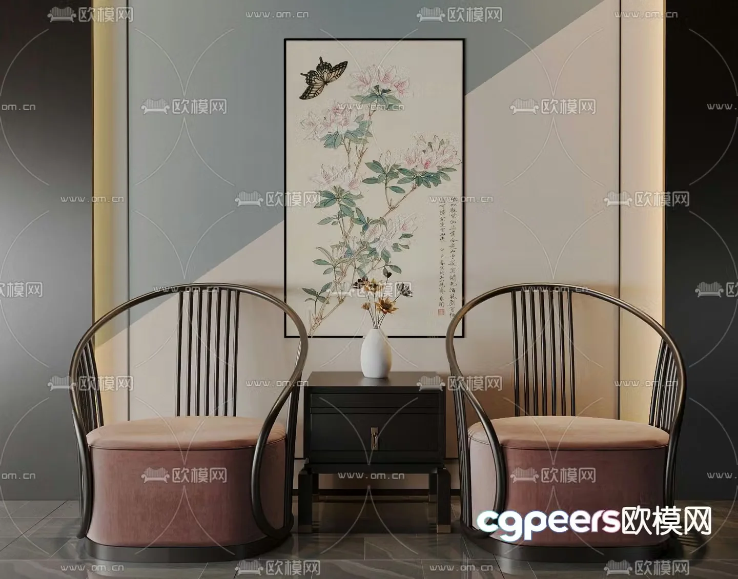 New Chinese style single sofa 3d model