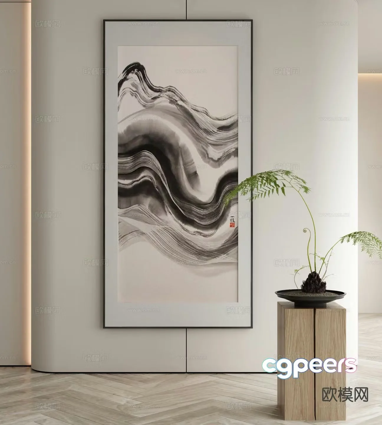 New Chinese style decorative painting ink painting hanging painting 3D model