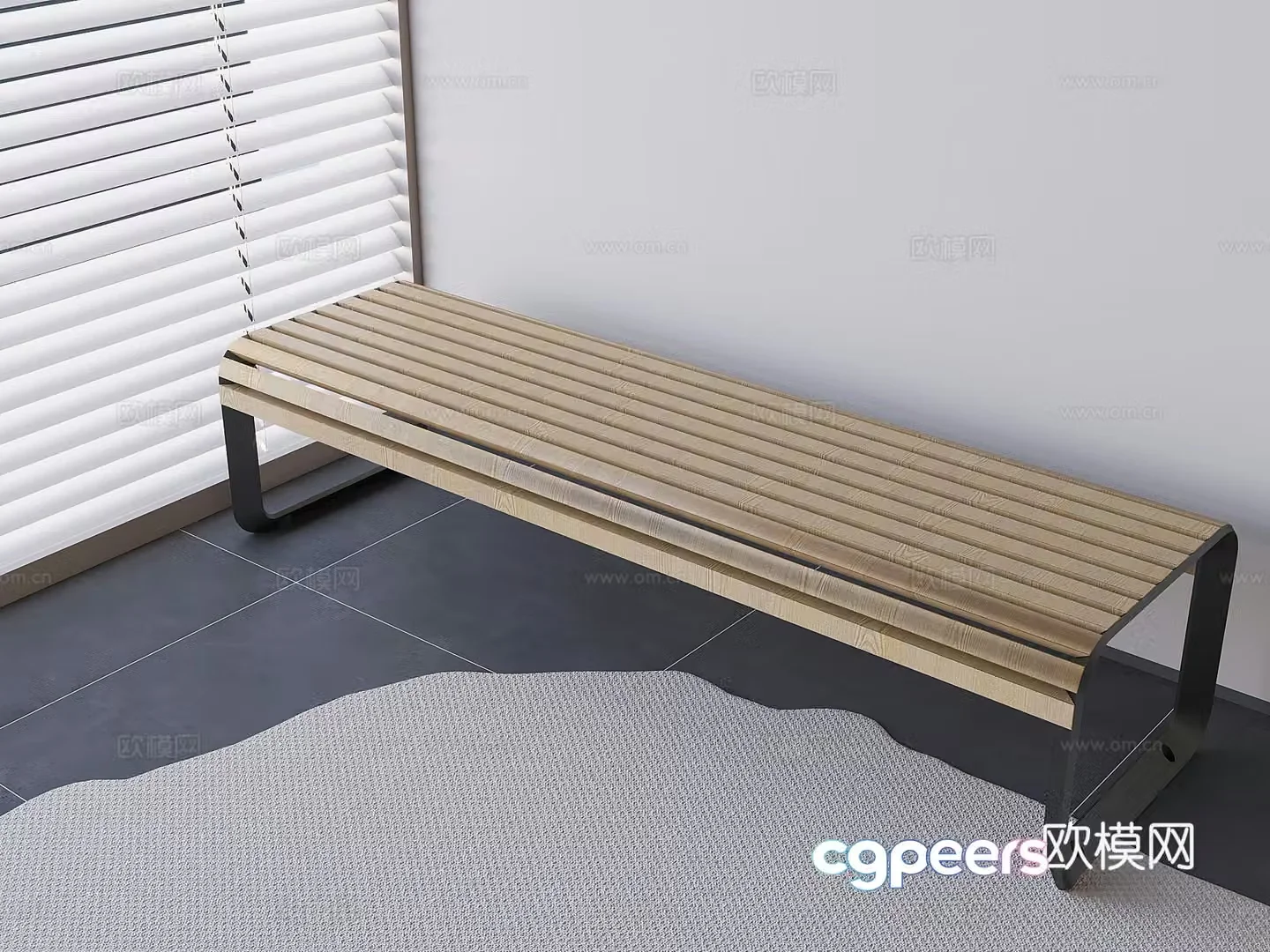 Solid wood public long chair outdoor park leisure chair 3d model