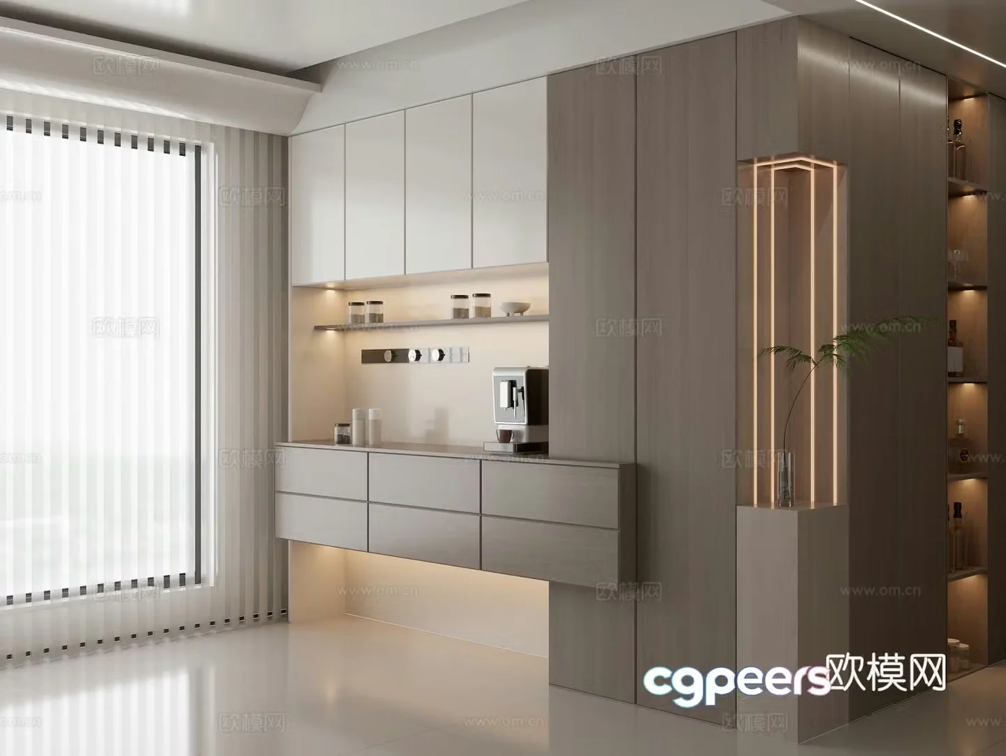 Modern solid wood sideboard entrance cabinet decorative cabinet wine cabinet coffee maker wine bottle and glass storage 3D model
