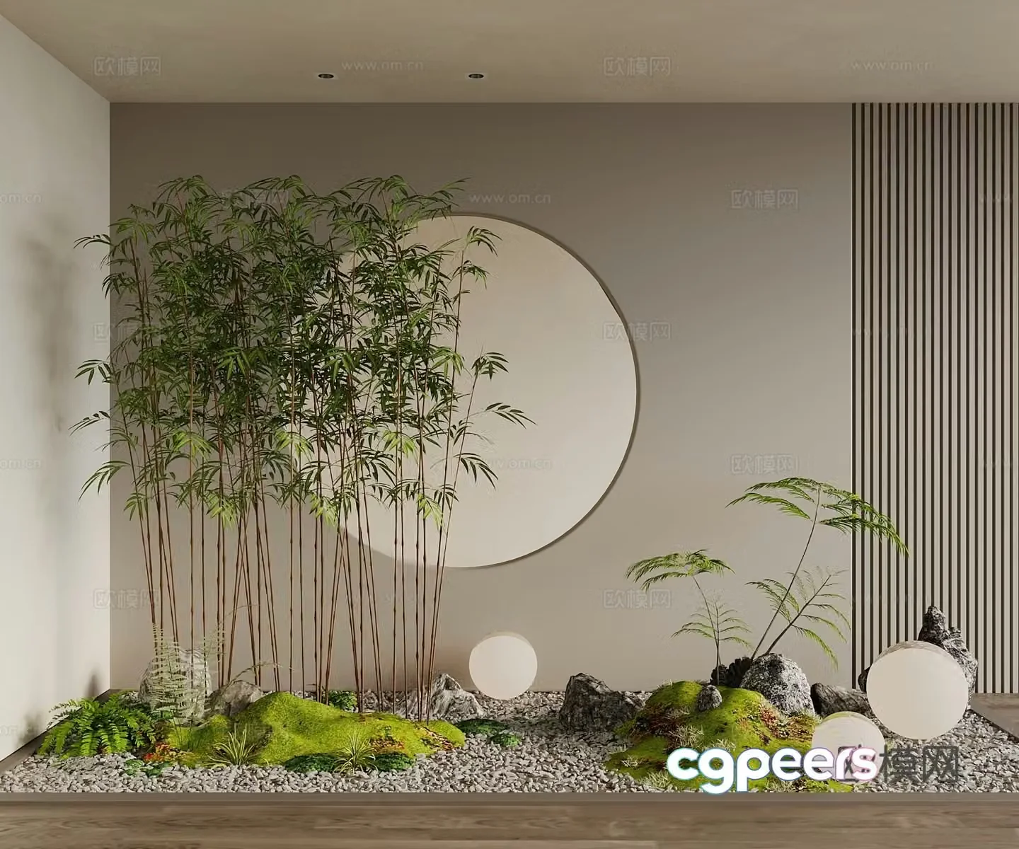 Modern Landscape Garden Sketch Sketch Tree Fern Background Wall Plant 3D Model