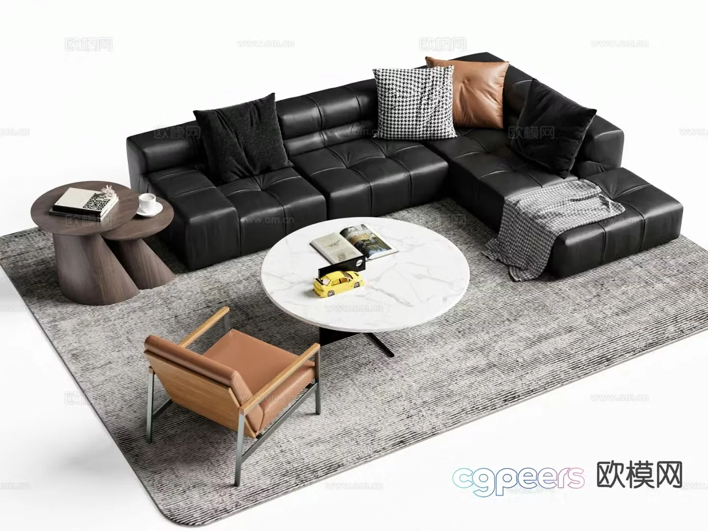Italian sectional sofa leather sofa 3d model