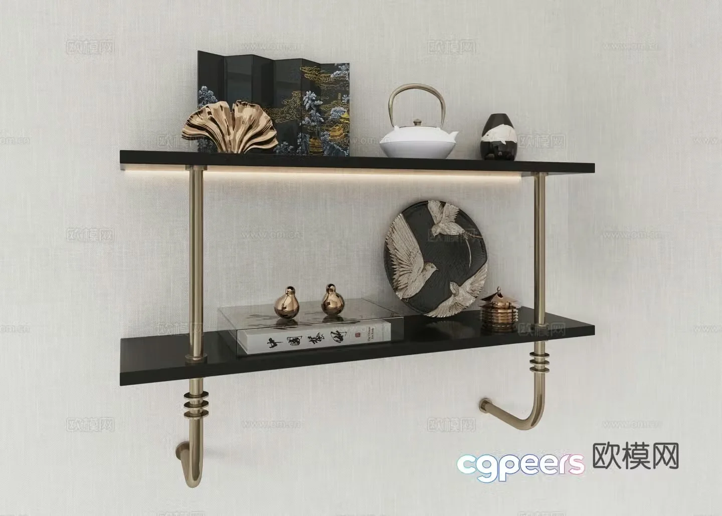 Fishtail shell metal ornaments metal rack ornaments ornaments decoration rack shelf bookshelf screen plate book teapot 3d model