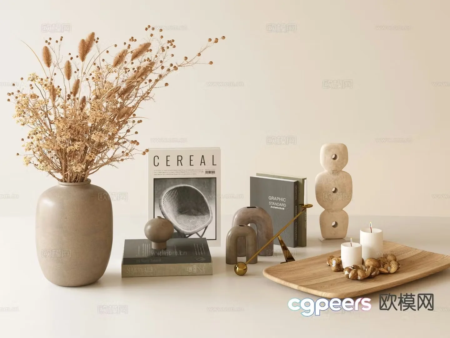 Wabi-sabi ornaments set table decorations candle ornaments vase book cherry 3D model
