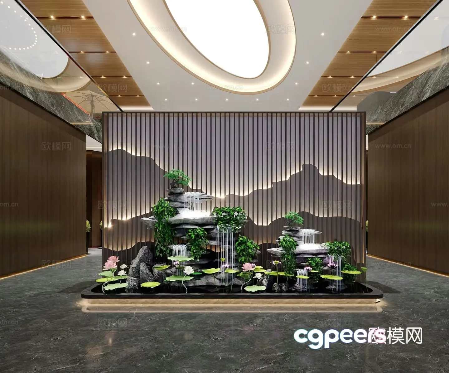 New Chinese style entrance with flowing water rockery and facing wall 3D model