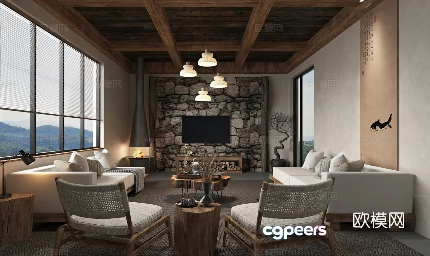 Wabi Sabi B&B Living Room Hotel Living Room 3D model