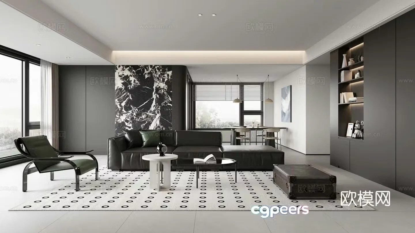 Premium gray living room 3d model