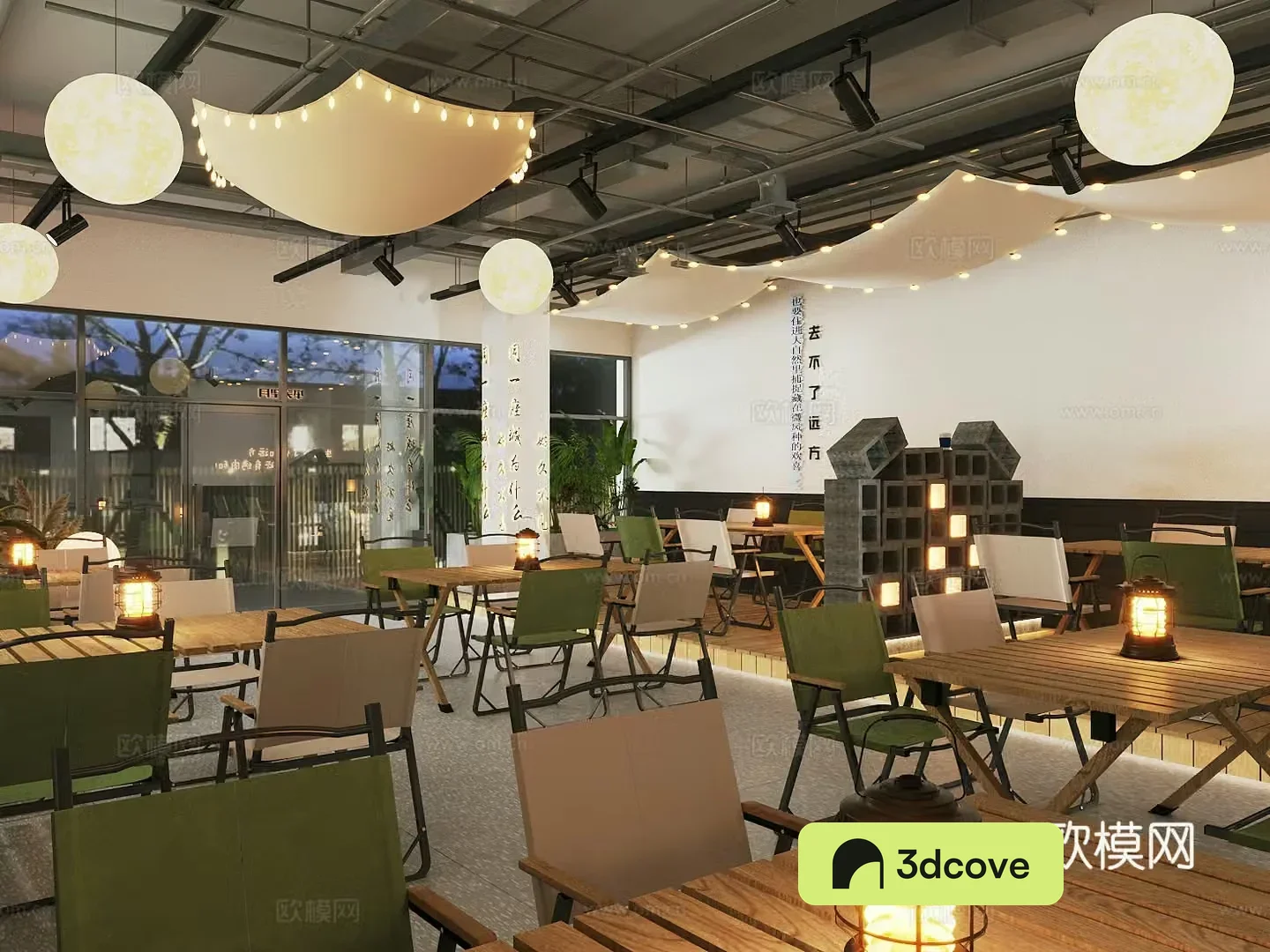 Industrial cafe Industrial style milk tea shop Camping cafe Camping equipment ornaments Camping table and chairs
