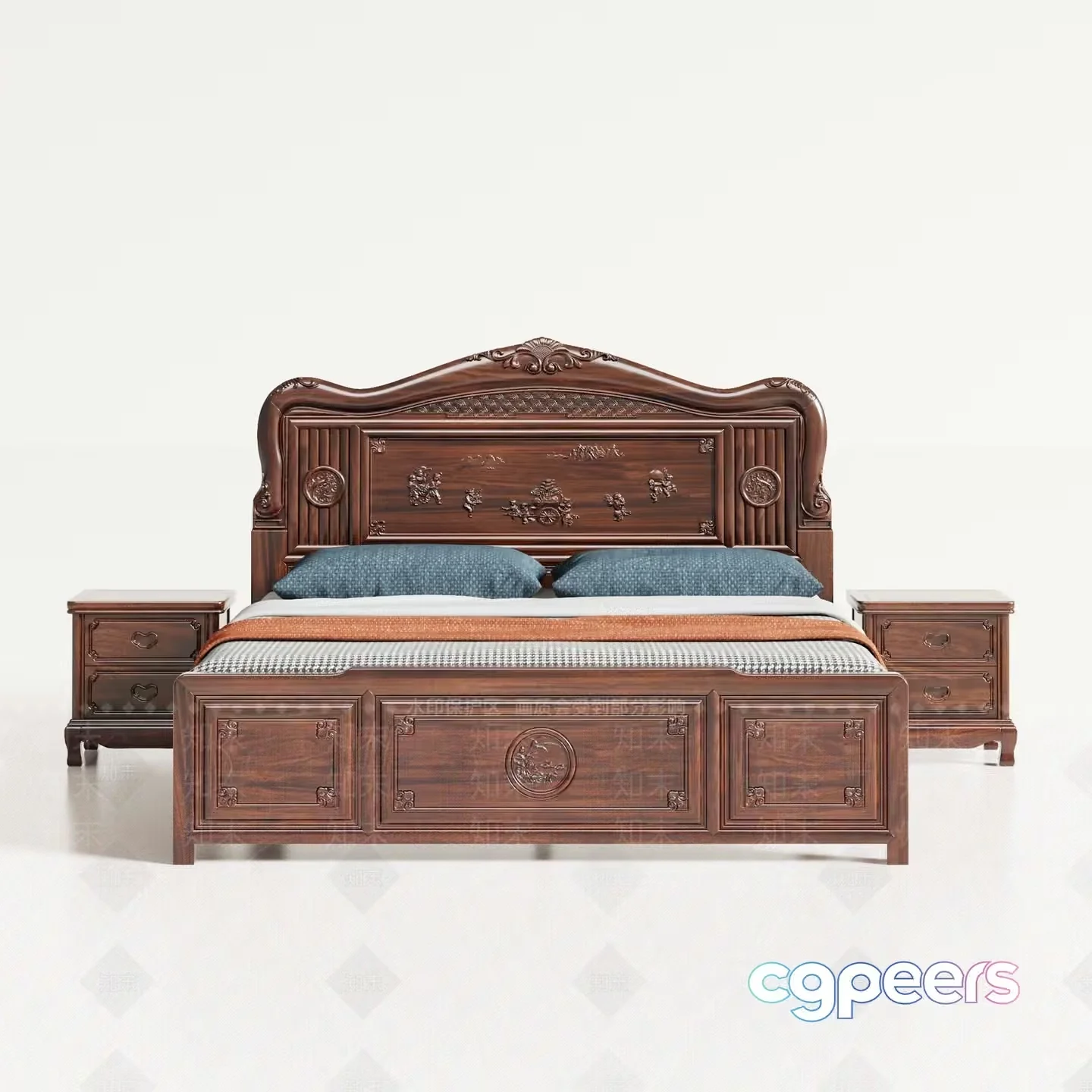 Wooden Bed Frame 3D Model – 15754 – VRAY Render