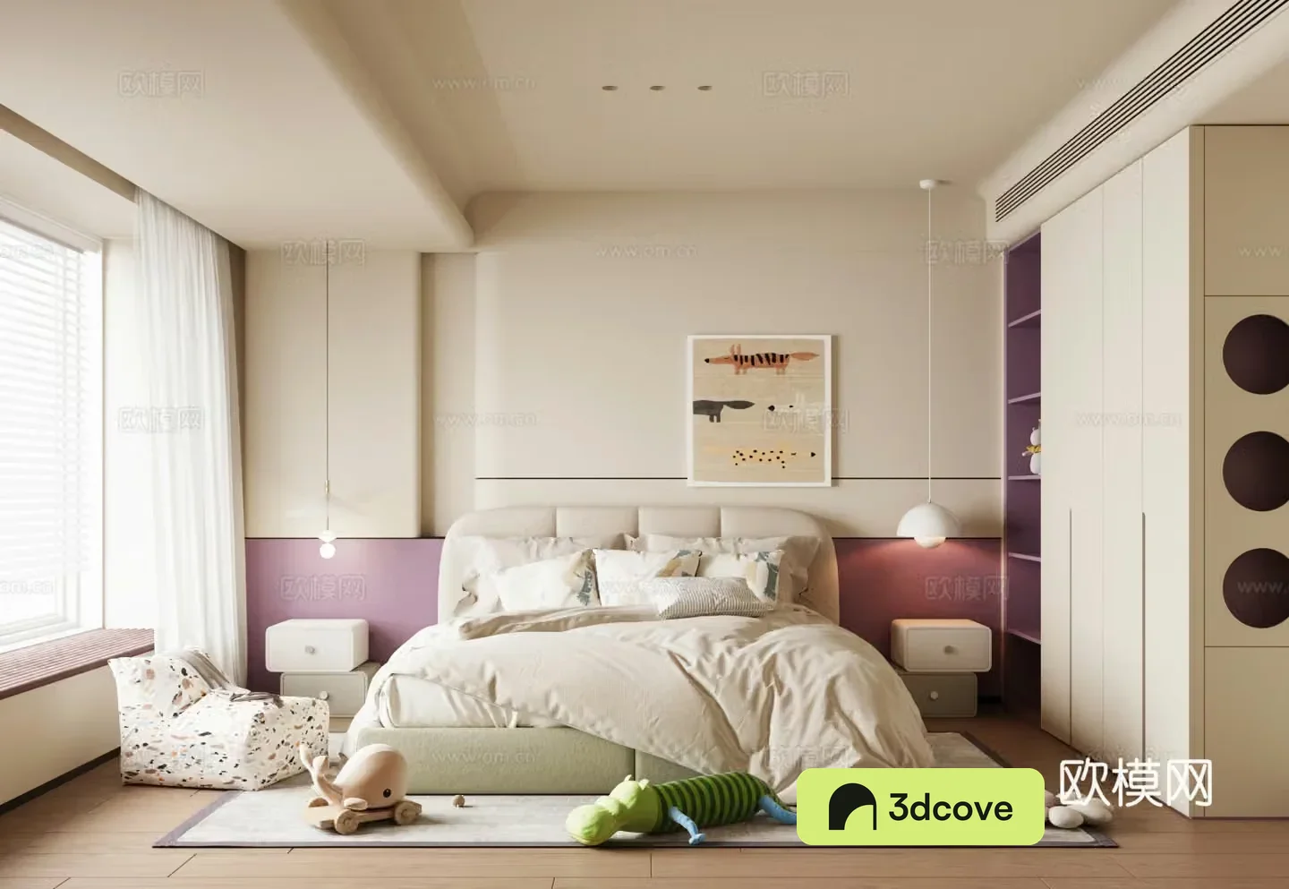 Modern universal children’s room Cream style home bedroom Children’s bed Nordic children’s room Children’s desk