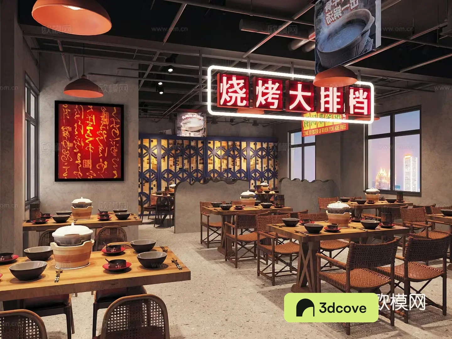 Industrial style nostalgic barbecue restaurant hot pot restaurant skewers restaurant Chinese restaurant hot pot tables and chairs
