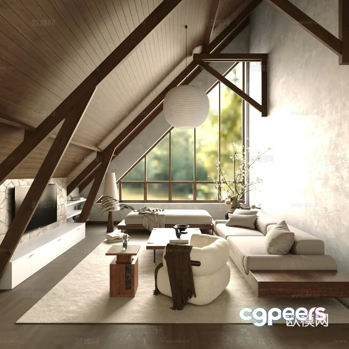 Wasabi Loft Living Room with Slanted Top Living Room 3D Model