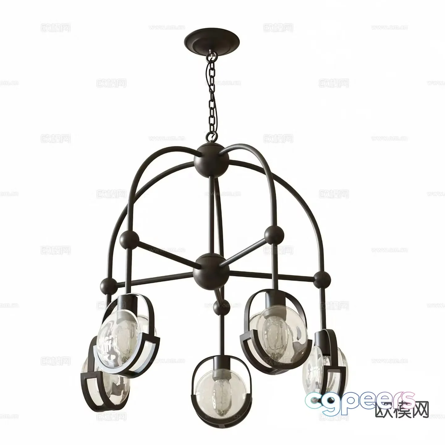 Industrial style chandelier multi-head chandelier 3d model