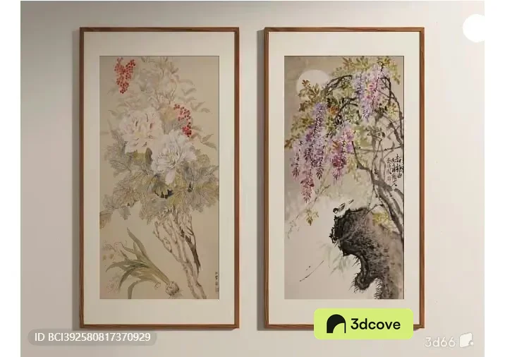 Two Framed Paintings Of Flowers And A Bear