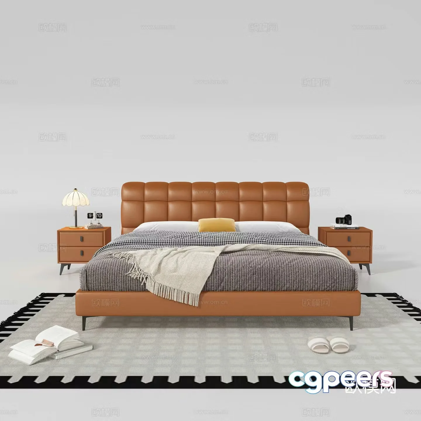 Modern double bed nightstand 3d model
