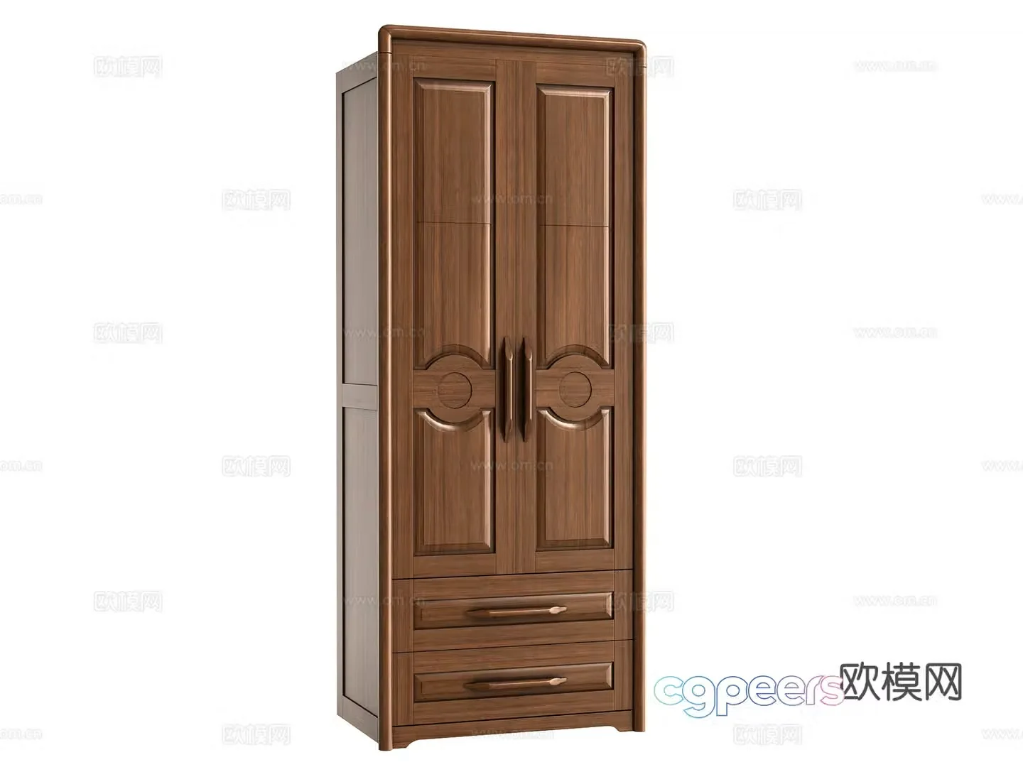 American two-door two-drawn wardrobe 3D model