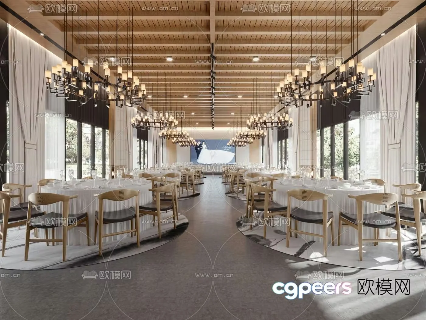 Modern hotel banquet hall 3d model