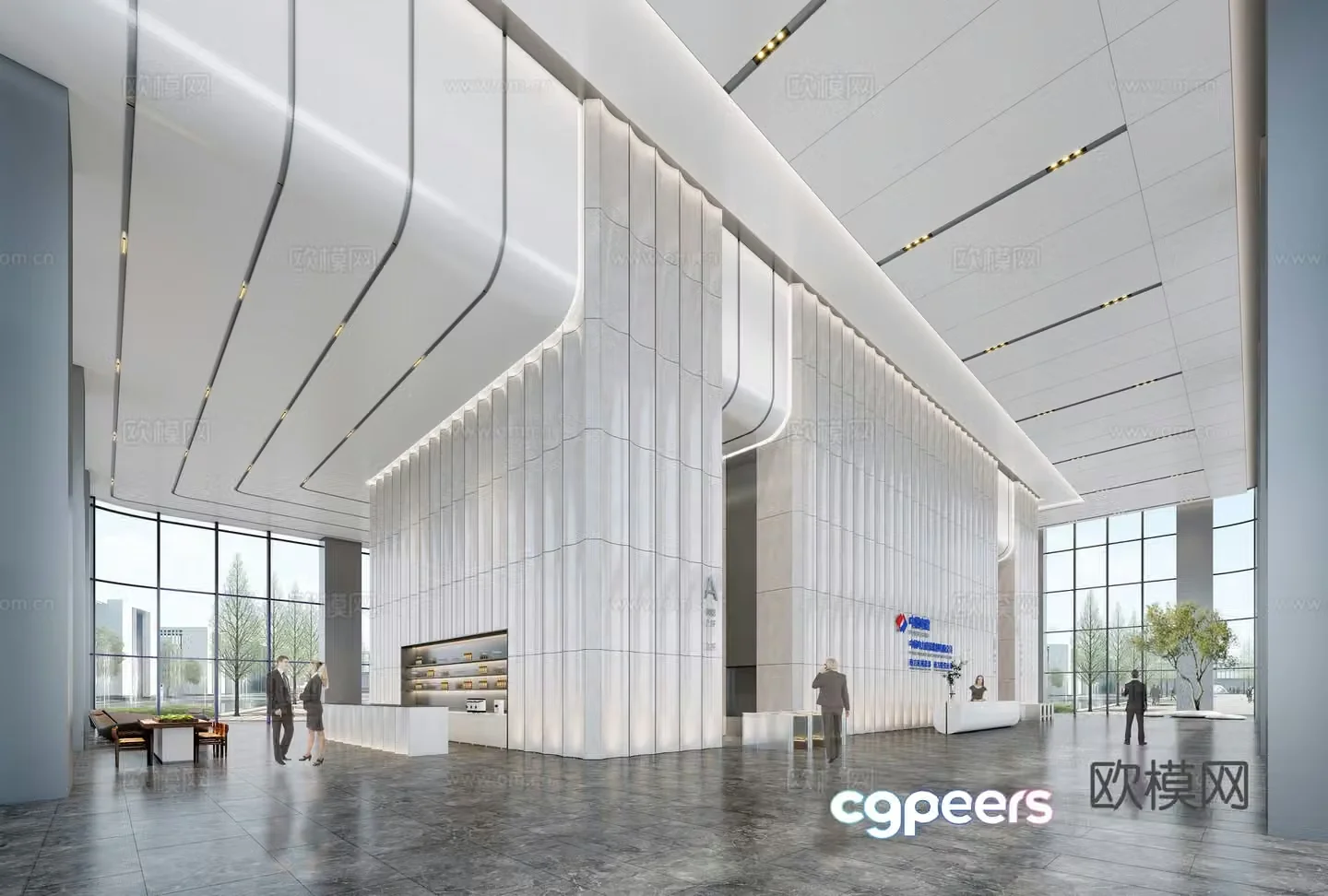 Modern office lobby 3d model
