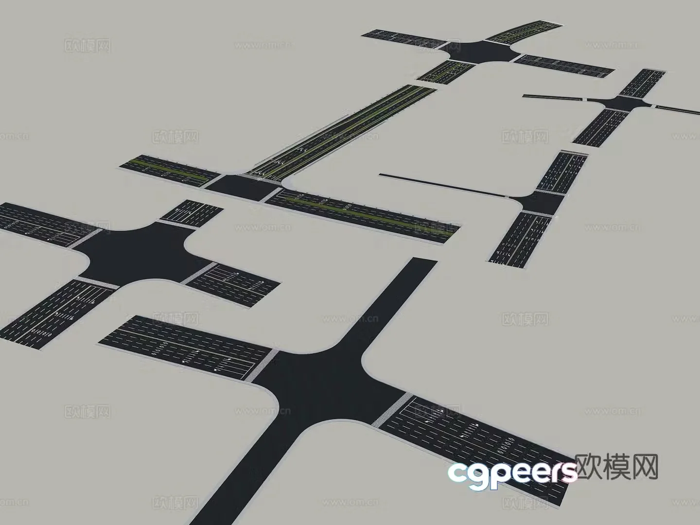 Modern road cross bitter mouth road intersection T-shaped intersection three-way intersection lane road 3D model