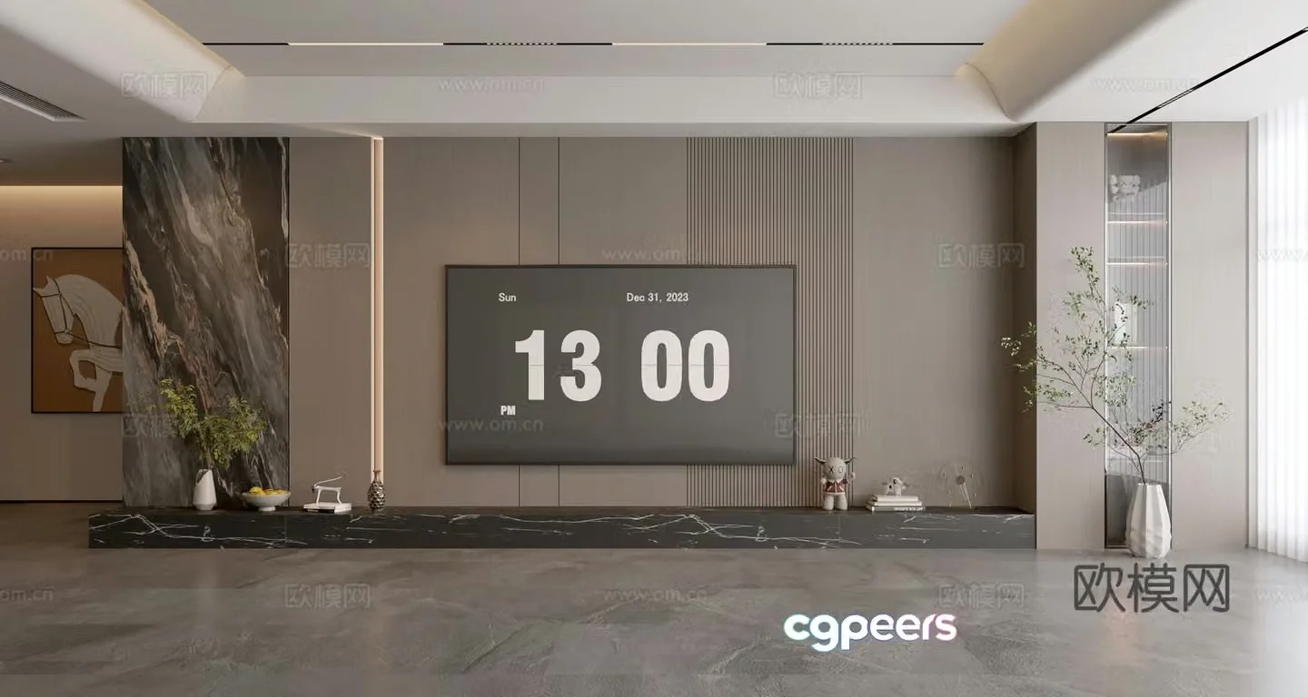Modern Italian living room light luxury TV background wall sofa background wall villa living room living room ornaments 3D model