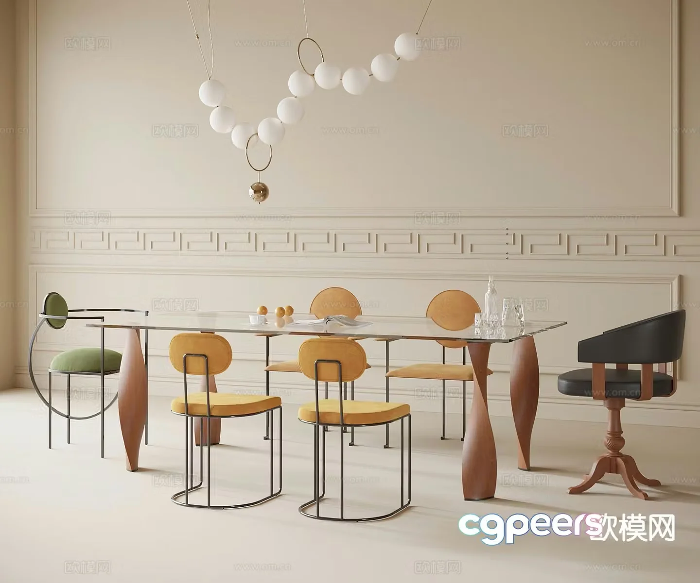Modern dining table and chairs 3d model