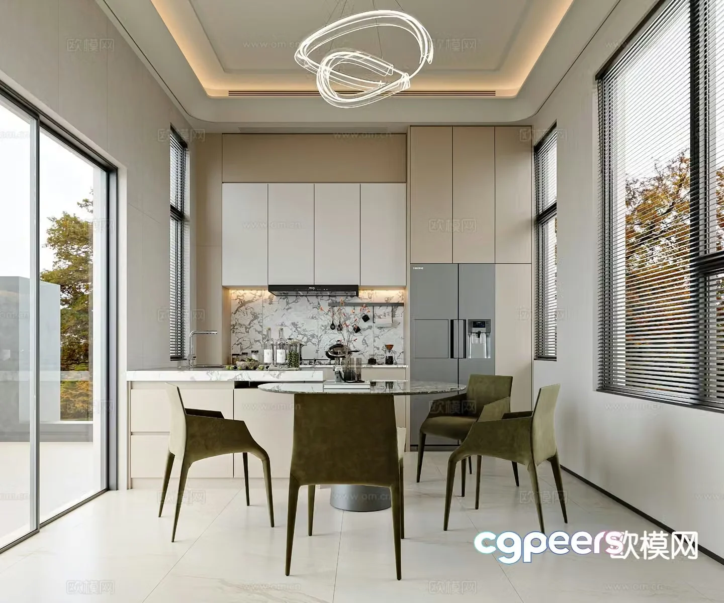 Modern restaurant kitchen integrated 3D model