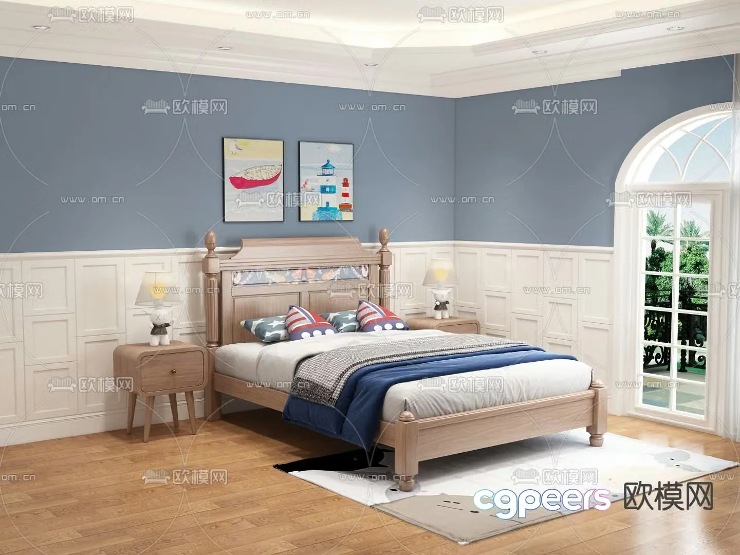 American children’s bed double bed 3d model