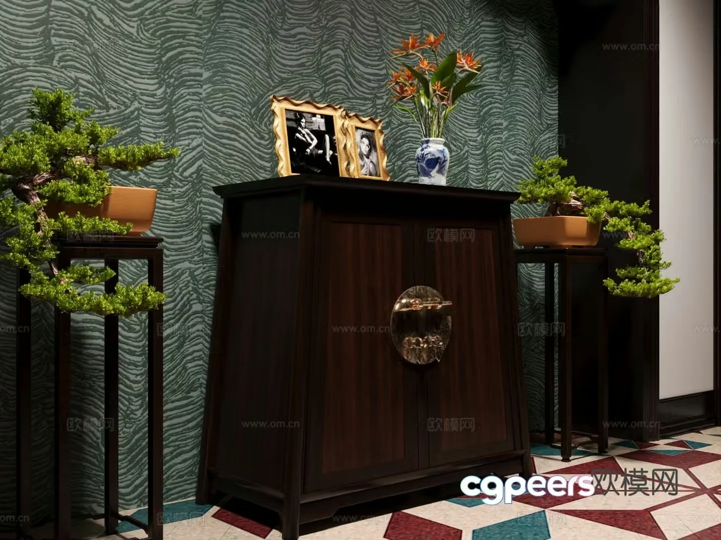 Medieval style entrance cabinet Duanjing cabinet 3D model