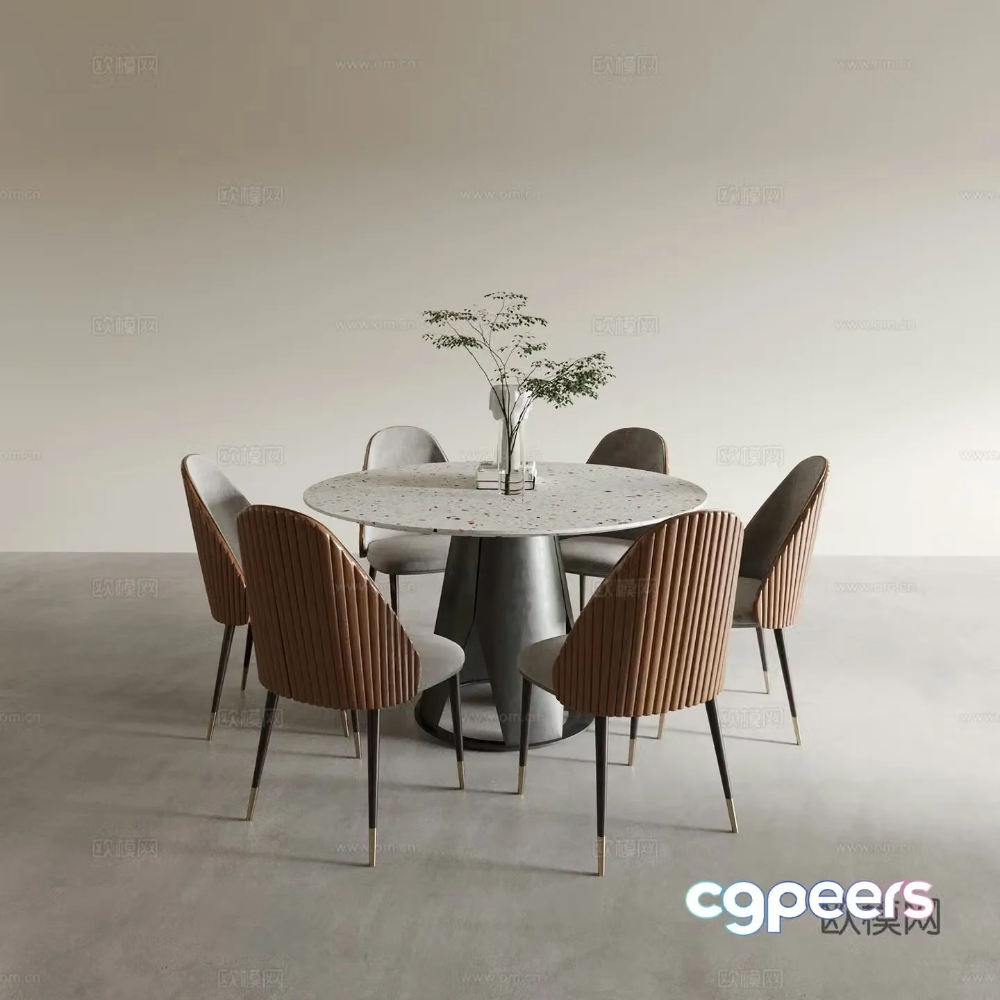Modern round dining table and chairs 3d model