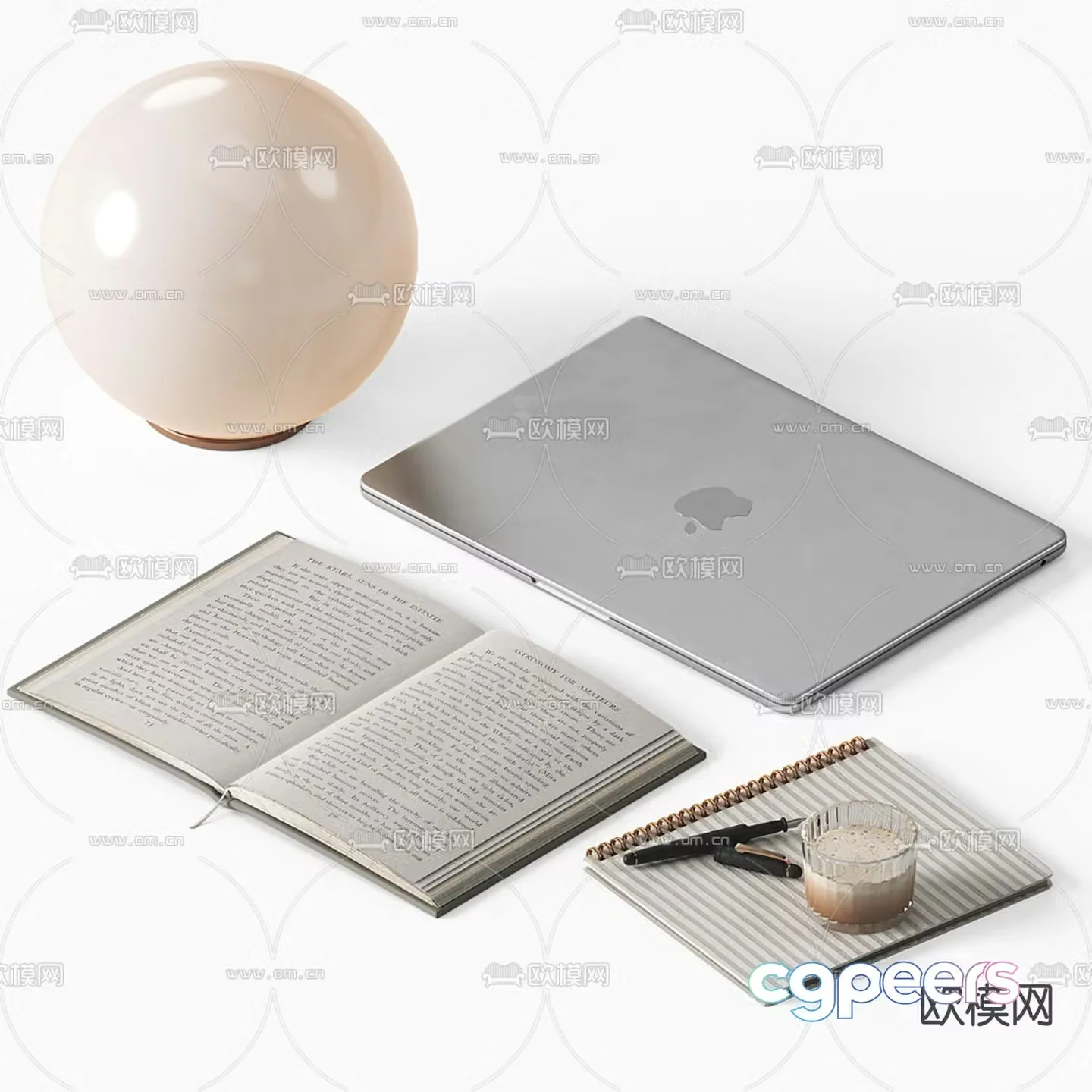 Office supplies computer books notebook desk lamp 3d model