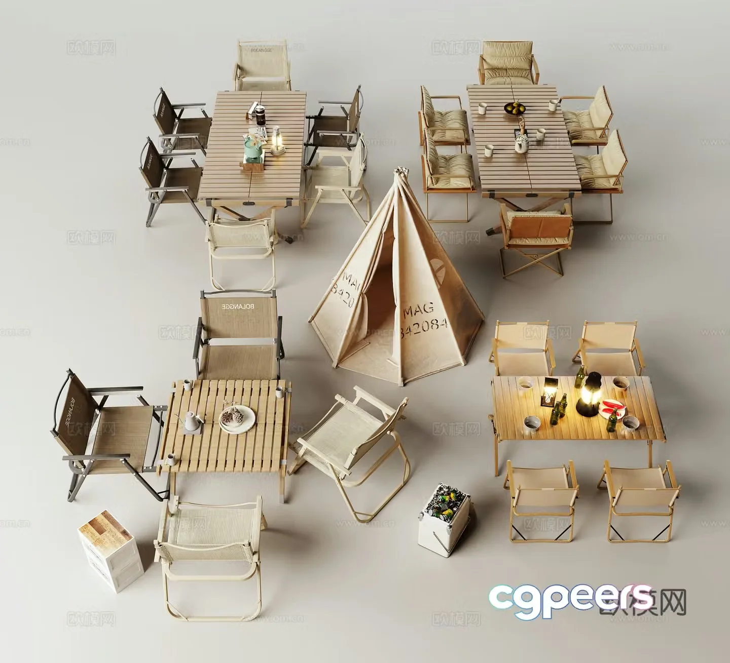 Modern outdoor table and chair combination camping equipment tent folding chair folding table simple table and chair 3D model