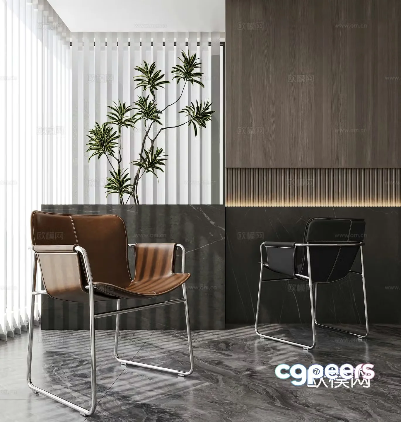 Modern single chair plant 3d model