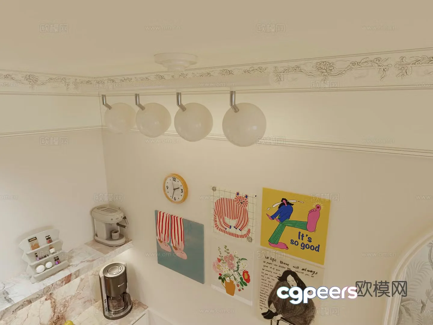 Retro style track lights dopamine decorative painting 3d model