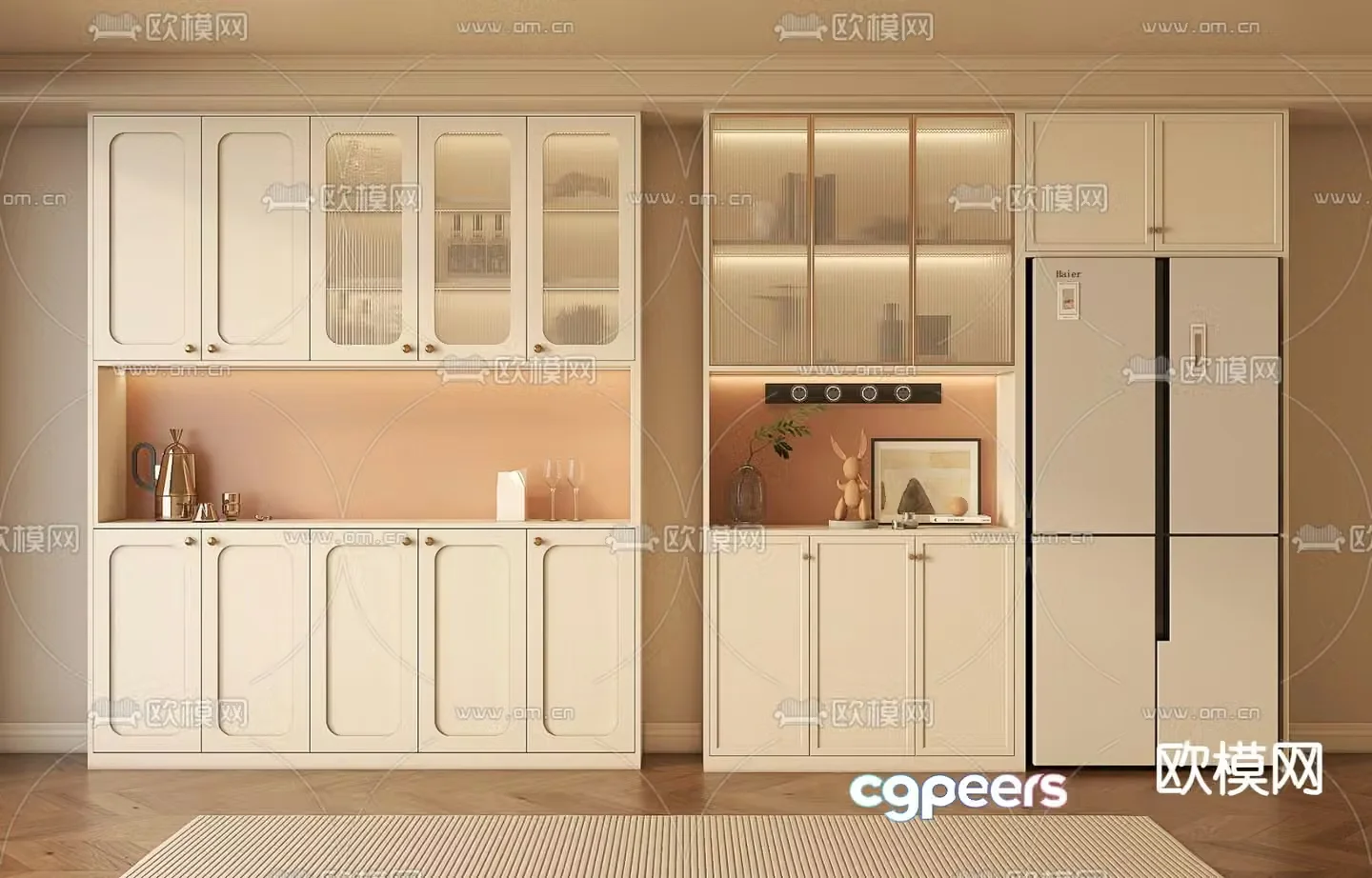 Creamy Wind Wine Cabinet 3D Model