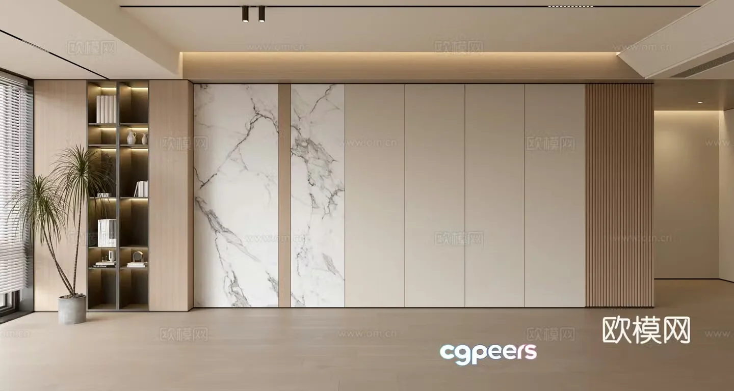 Modern simple sofa background wall modern ornament balcony cabinet living room cabinet wood veneer background wall 3d model