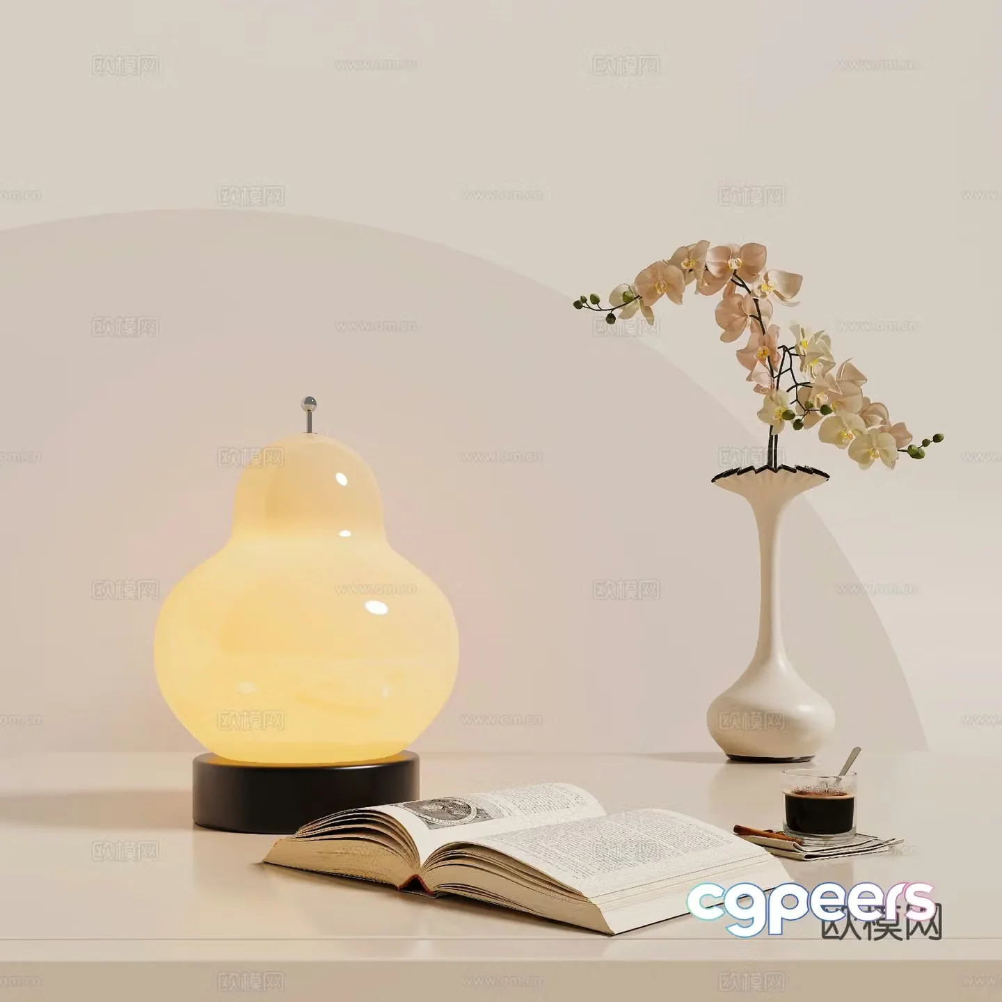 Medium cream wind lamp 3d model