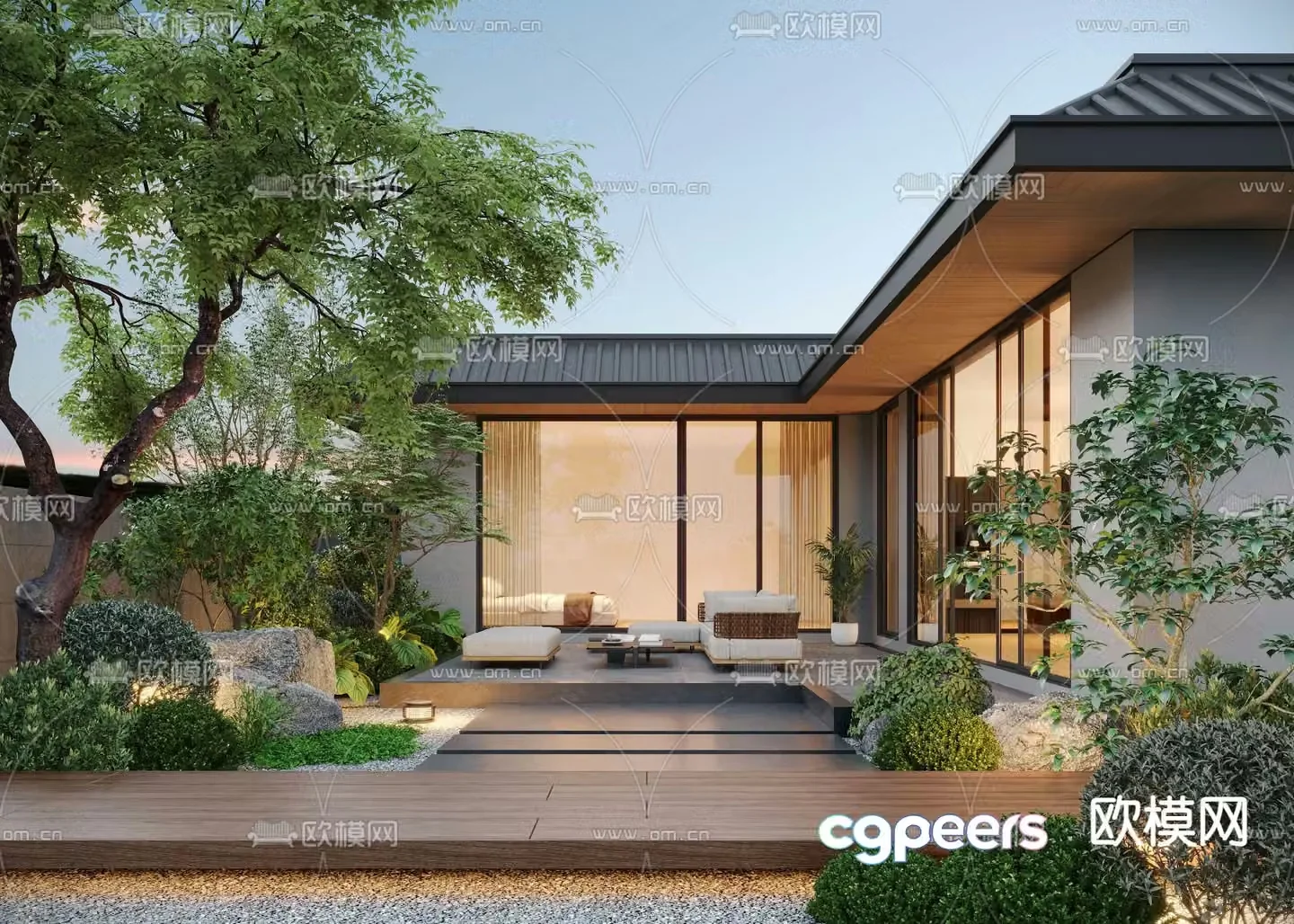 Modern villa courtyard courtyard landscape 3d model