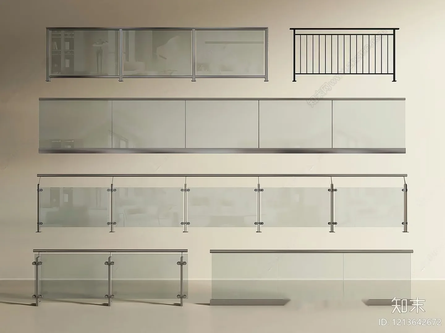 A Collection Of Glass And Metal Railings 3D Model – 18100 – VRAY Render