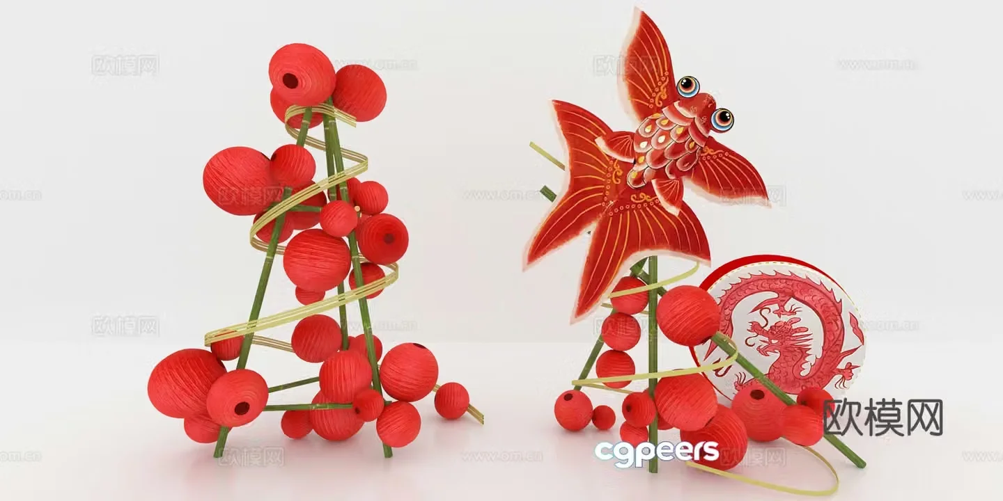 Chinese lantern display national fashion display kite shopping mall display 3D model