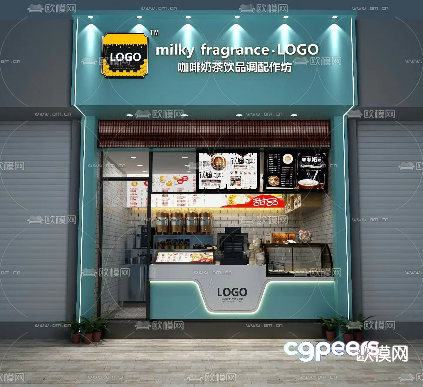 Industrial style coffee shop beverage shop 3D model