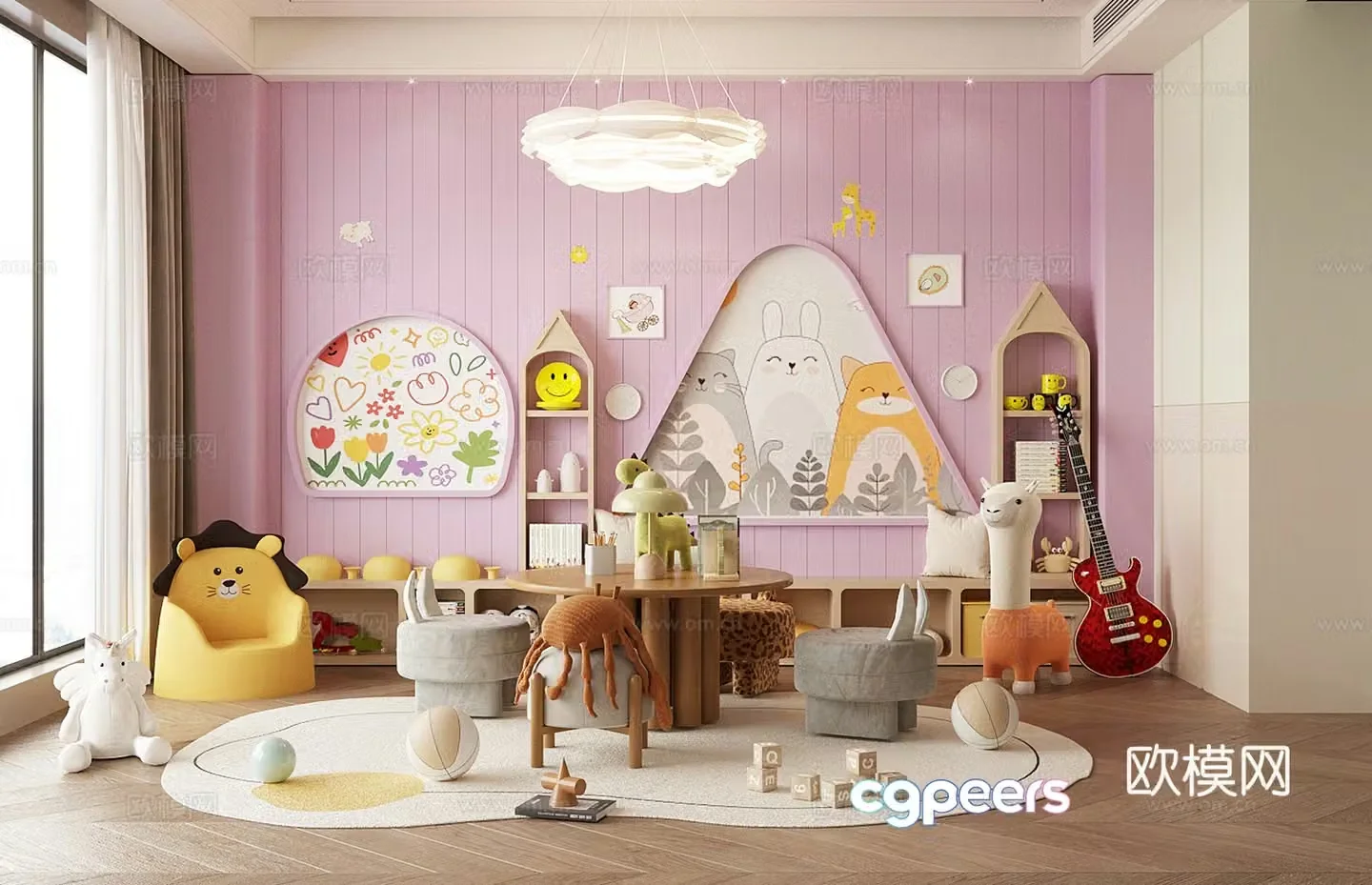 Modern children’s entertainment room Toy room Children’s room Children’s bookcase Toy doll combination 3D model