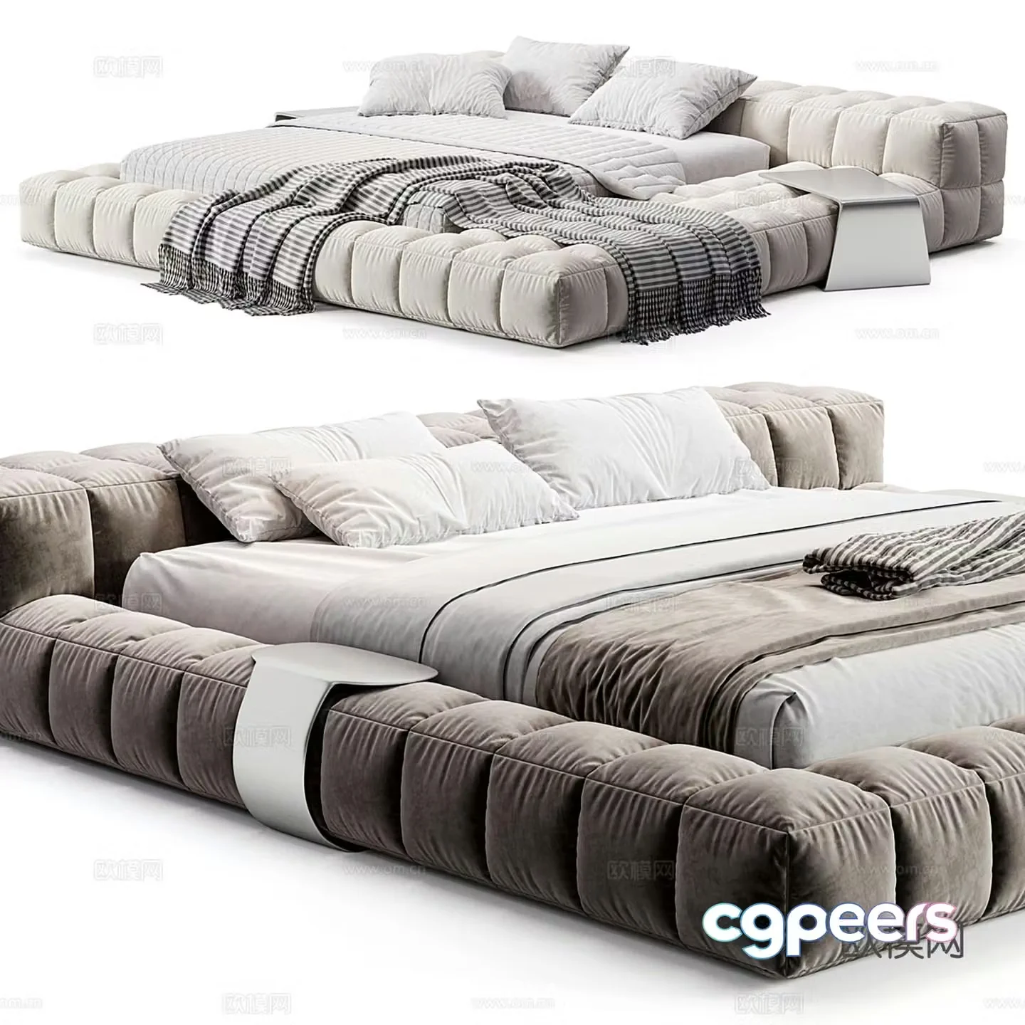Modern double bed master bed platform bed 3d model